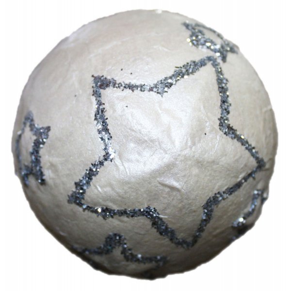 Χριστουγεννιάτικη Μπάλα Λευκή, με Ασημί Αστέρια (4cm)